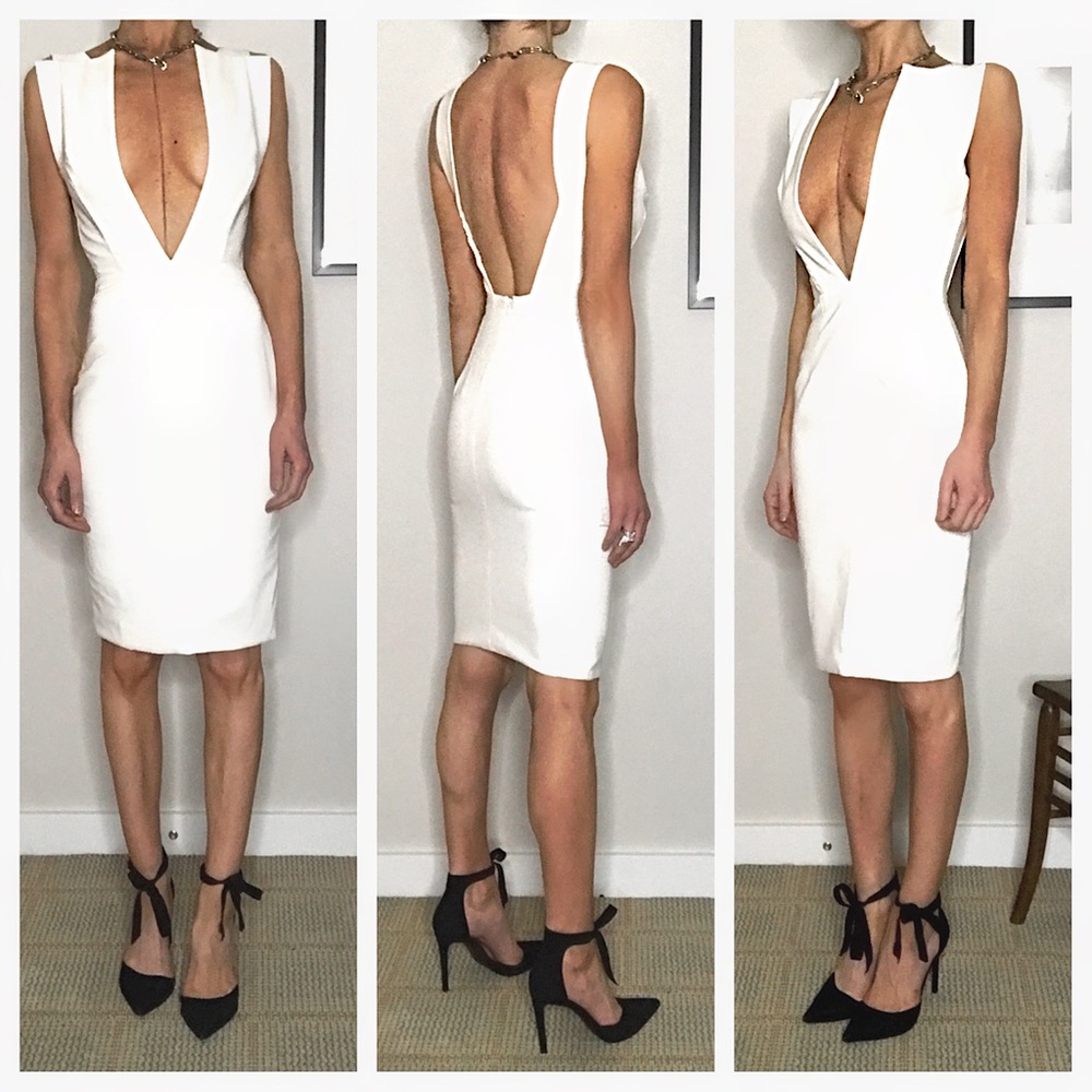 Solace London Women Square Neck White Dress Plunging Neckline Fitted Open Back 0